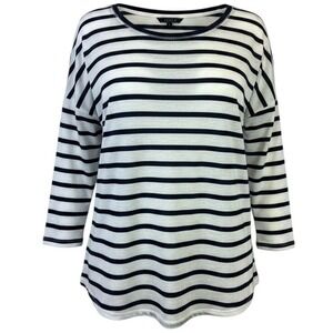 Kiara Top Womens L Navy White Excellent Breton Stripe French Girl Coastal Casual